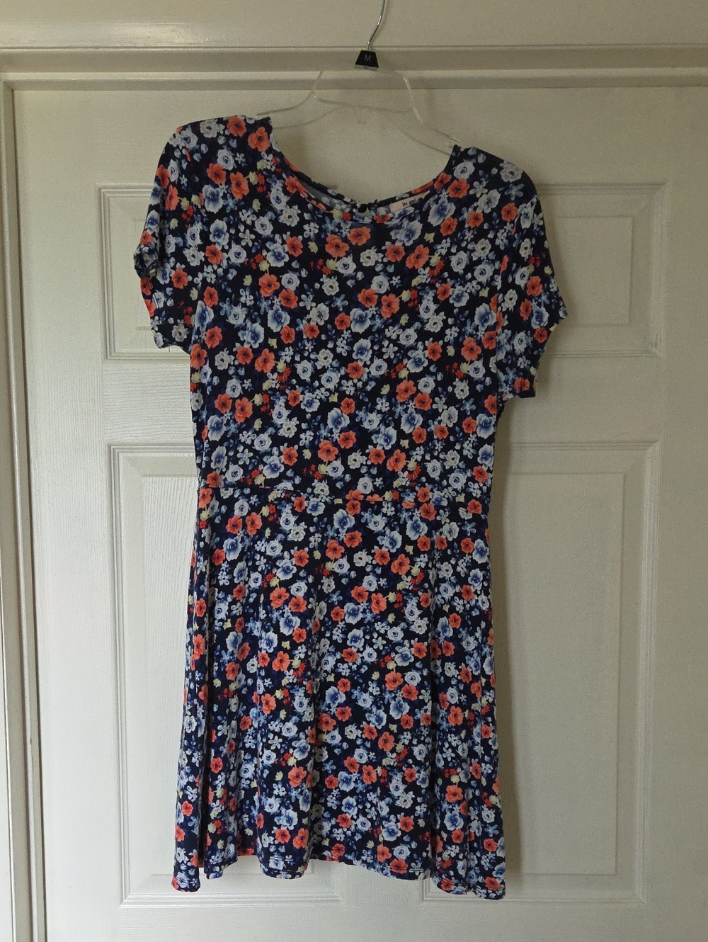 Francesca's Collections Navy Floral Short-Sleeve Mini Dress - Navy/Coral/White